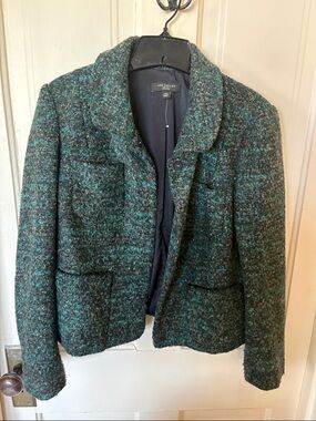 Ann Taylor Green and Black Tweed Cropped Blazer